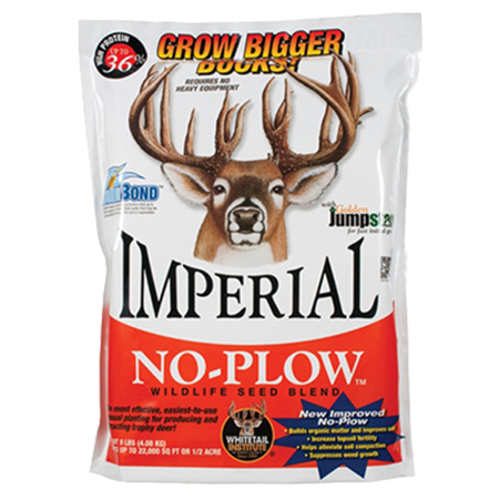 Imperial No-Plow food plot can give you a hardy, fast-growing crop of highly nutritious and attractive forage. No-Plow is a high-protein annual that can provide up to 9 months of attraction and nutrition for optimal deer growth and antler development -- and preparation can be done with as little as hand tools.