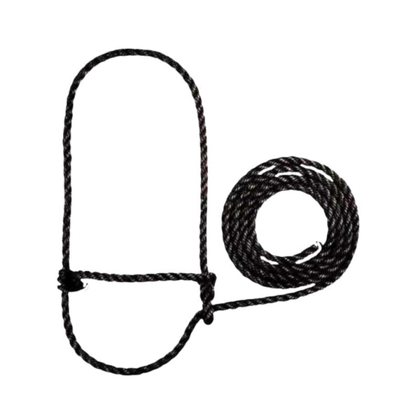 Weaver cattle rope halter black on a white background