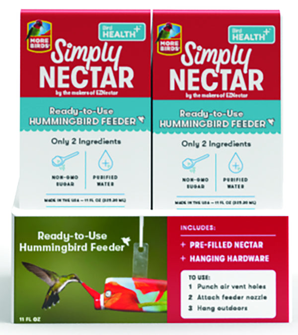 Ready-to-use hummingbird feeder is pre-filled with 11 oz. of nectar for mess-free bird feeding