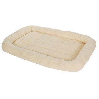 Your pet will appreciate this plush, cushioned, cotton-and-poly fleece bed. Double-thick bolster provides a sense of security. 