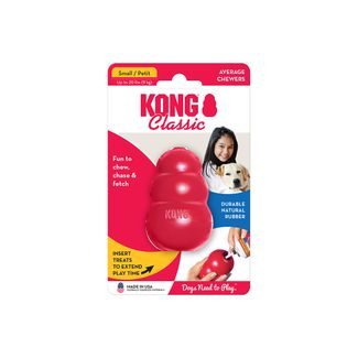 The super-bouncy, red natural rubber compound is perfect for dogs that like to chew. Perfect for stuffing with treats. Unpredictable bounce for games of fetch. KONG is the most recommended dog toy by trainers, vets and behaviorists around the world.