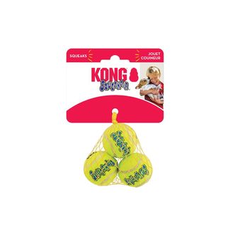 Combines two classic dog toys – the tennis ball and the squeaker toy – to create the perfect fetch toy.