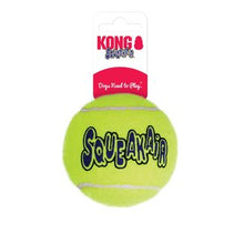 Combines two classic dog toys – the tennis ball and the squeaker toy – to create the perfect fetch toy. The durable, high-quality Squeakair Ball will not wear down your dog's teeth. It is made with a special non-abrasive felt, compared to the abrasive material on normal tennis balls.