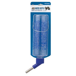 Plastic water bottles make it easy to view water level. Perfect for rabbits, guinea pigs, ferrets, and other small animals and reptiles. Includes metal hanger for attaching to wire hutch, fence or aquarium. Clear plastic; round bottle design.