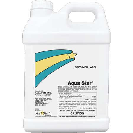 Aquatic herbicide labeled for use on emerged weeds in bodies of water including lakes, rivers, streams, ponds, drainage ditches, and similar bodies of water.