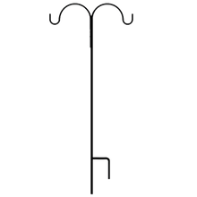 A Black double shepherds hook made from solid steel with offset hangers, great for hanging bird feeders or hanging baskets