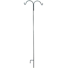 A Black double shepherds hook made from solid steel with offset hangers, great for hanging bird feeders or hanging baskets