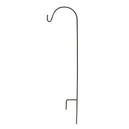 A Black single shepherds hook made from solid steel with one hanger, great for hanging baskets
