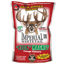 “Chic” Magnet chicory food plot mix can be planted alone, mixed with other seeds, or over-seeded into existing forages to provide gains in variety, attractiveness and drought-resistance. Last up to 3 years from a single planting.