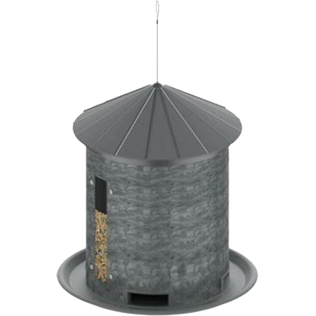 Galvanized elements for rustic, farmhouse look. 7lb seed compacity, Clear area for viewing seed level.