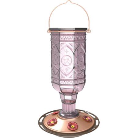 Amethyst, antique style 8-sided glass bottle. 5 integrated metal flower ports, holds 20 fluid ounces