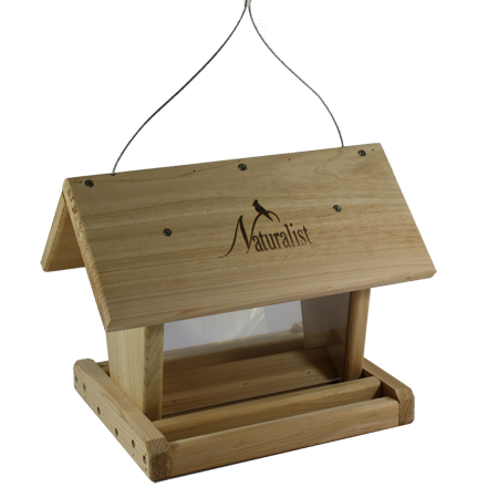 Features a covered feeding area to keep seed dry. Clear Plexiglass sides to easily monitor seed levels