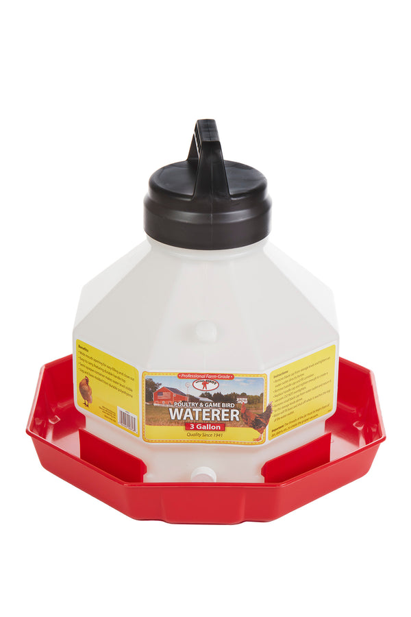 3 Gallon Poultry Automatic waterer, Dent-proof, heavy-duty translucent plastic allows view of water level