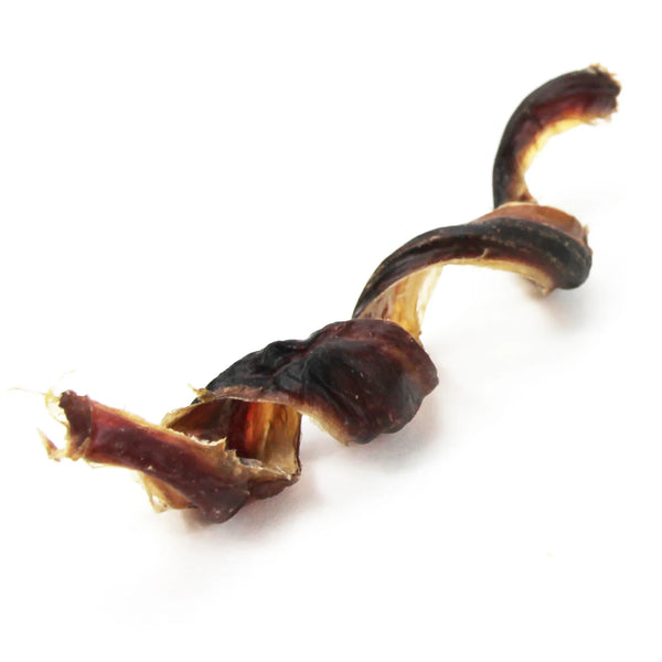 6 inch Pork treat considered as a moderately to long lasting chew for small to medium dogs