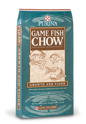 Complete and balanced 32%- protein, extruded, multi-particle size product designed to be fed to a wide variety of fish species and wide range of sizes of fish.&nbsp; Purina® Game Fish Chow® feed is rich in nutrients essential for optimal fish growth, reproduction and overall health. 