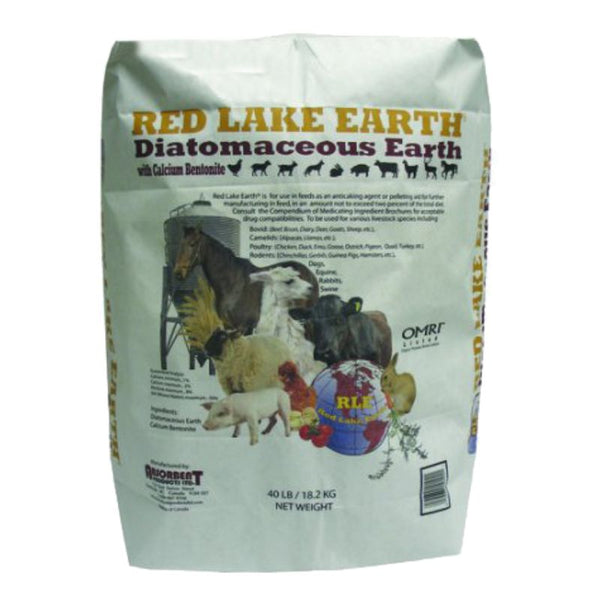 Bag of Red Lake Earth Diatomaceous Earth with various animals on the label