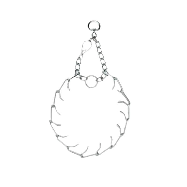 Metal chain with a circular design on a white background