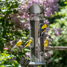 Durable powder-coated metal roof and ports. 2-in-1 seed capability, Thistle inserts included! 6 feeding ports. Stay-clear, break resistant tube!