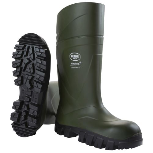 Green steel toe work boot