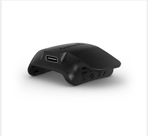 A black Garmin charging clip for the Delta collar