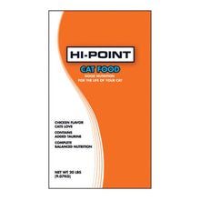 Hi-Point cat food orange and white package 20lb bag on white background