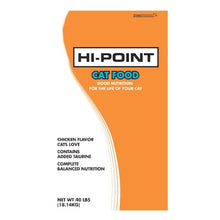 Hi-Point cat food orange and white package 40lb bag on white background