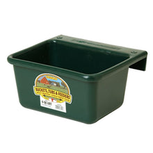 Green plastic 6 quart mini feeder tub with a label on a white background