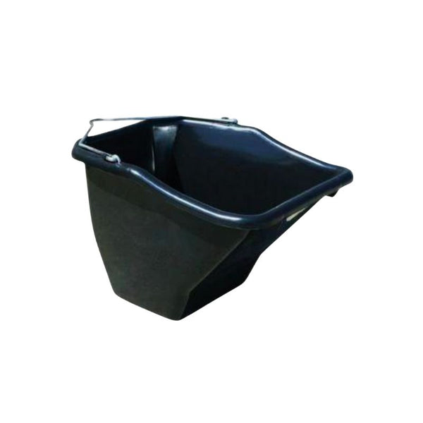Black plastic feed trough on a white background