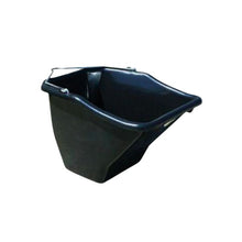 Black plastic feed trough on a white background