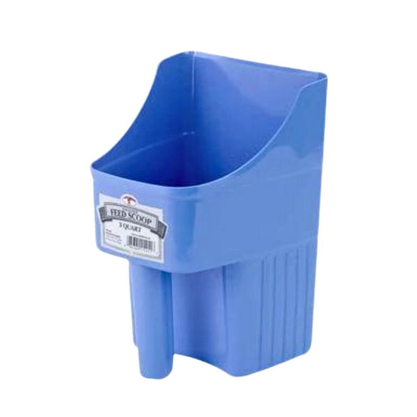 A berry blue Miller Enclosed Plastic Feed Scoop on a white background.