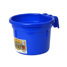 Blue plastic bucket with a handle on a white background