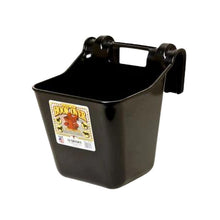 A Miller hook over feeder in black on a white background.