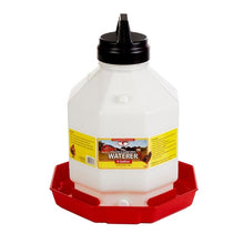 Miller plastic poultry waterer with red base on a white background