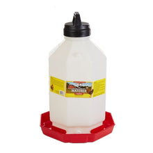 Miller plastic poultry waterer with red base on a white background