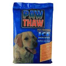 bag of pestell paw thaw ice melter with a dog on the label against a white background