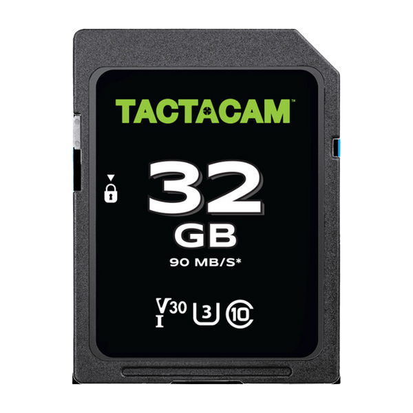 32GB Tactacam memory card on a white background
